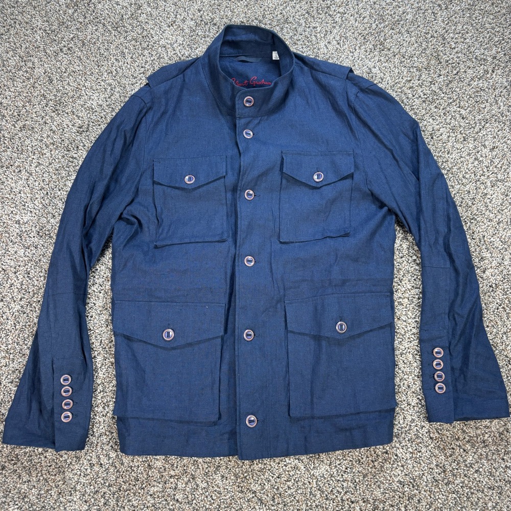 Robert Graham Men's Size L Navy Blue Linen Blend Field Jacket Classic Fit